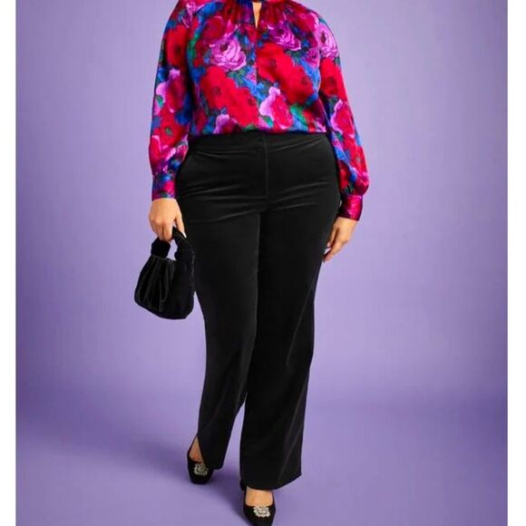 Talbots Velveteen Wide Leg Pants Sz 16 Blue Stretch Dress Pants Trousers - Picture 1 of 10